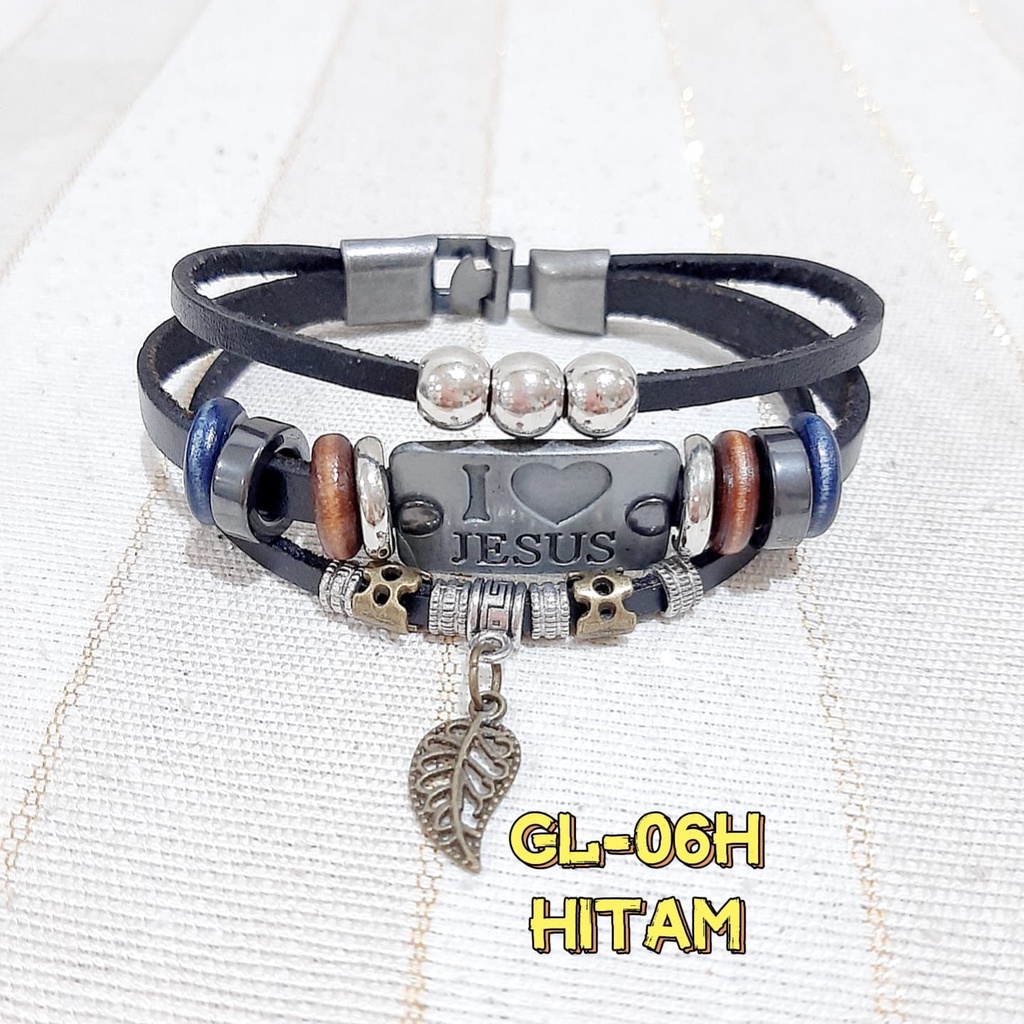 [TERMURAH] Gelang GL-06 I LOVE JESUS Gelang Kulit Hias Jangkar Gaya Vintage