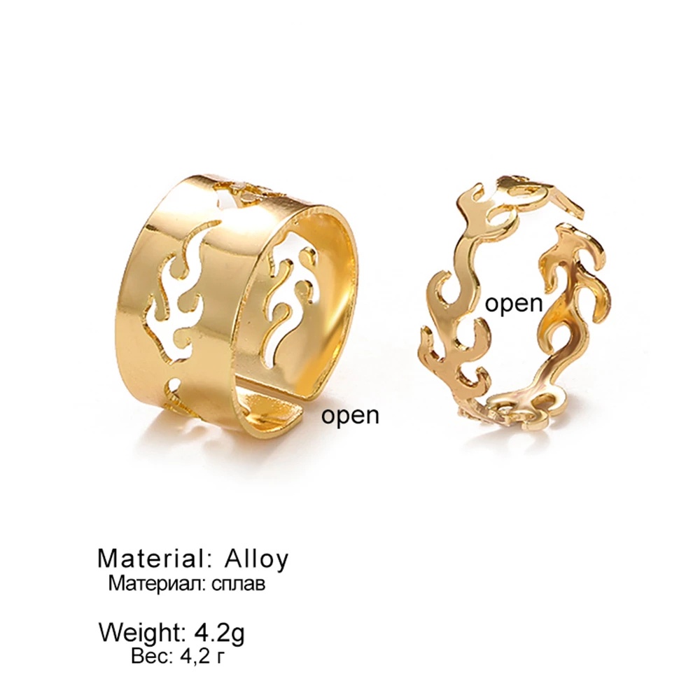 2pcs / Set Cincin Pasangan Desain Api Warna Emas Silver Untuk Pria Dan Wanita