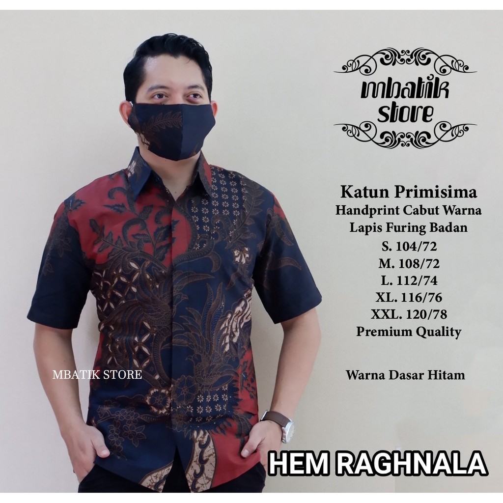 Kemeja Raghnala Biru Batik Pria Lengan Pendek Full Furing by Mbatik Store