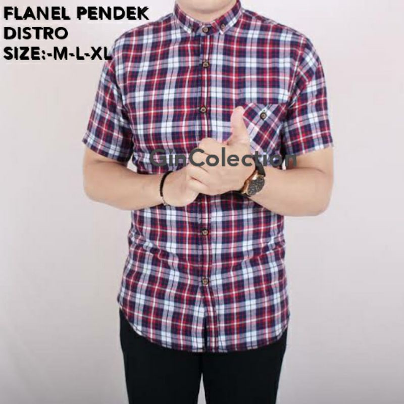 Kemeja Flanel Lengan Pendek Kemeja Pria Casual Flanel Pendek Kotak Premium