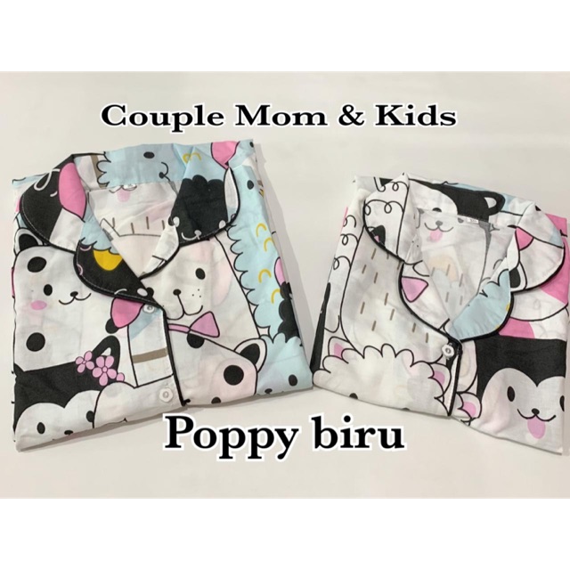 Piyama POPPY BIRU bisa couple mom kids and family