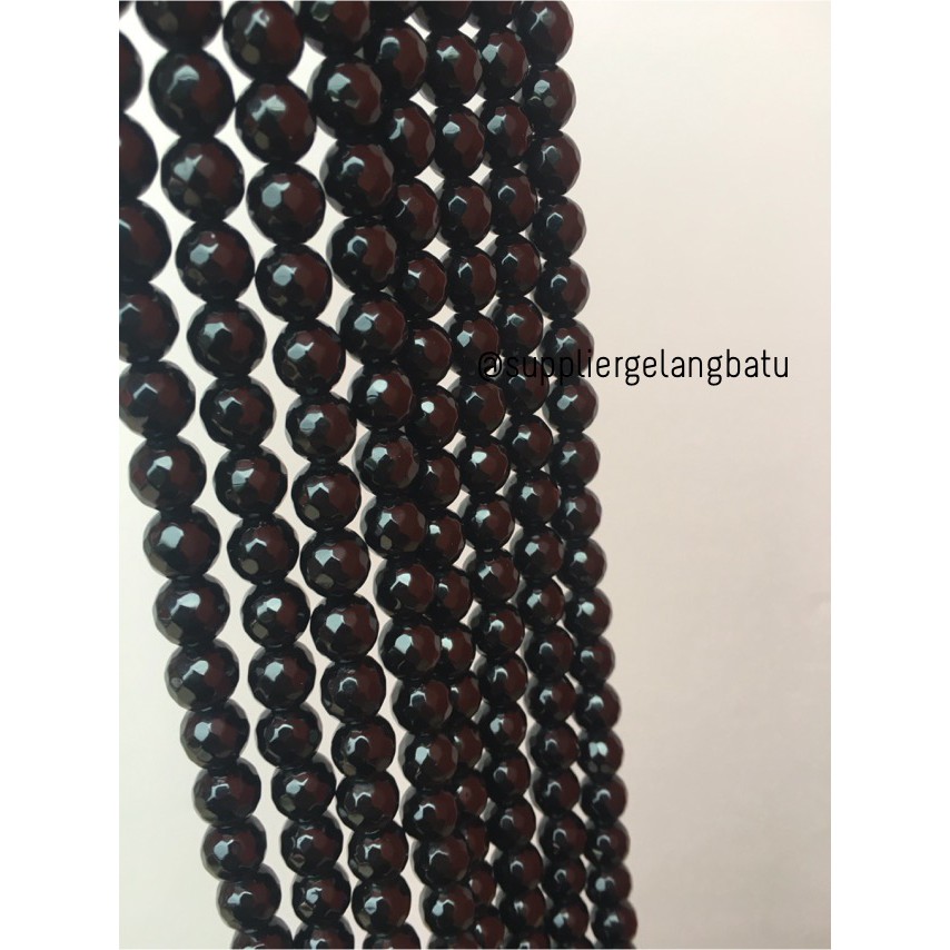 batu obsidian black onyx FACETED 12mm cutting UKIR bahan gelang kalung aksesoris fesyen craft tangan