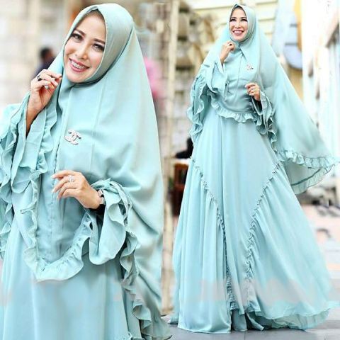 [Syari Miranda Biru Muda SW] Baju Muslim Wanita Jersey Biru Muda