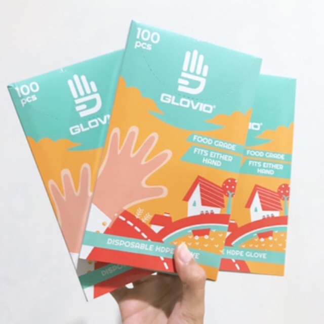 Sarung Tangan Plastik GLOVIO 100PCS Disposable Hand Gloves Siaga Corona