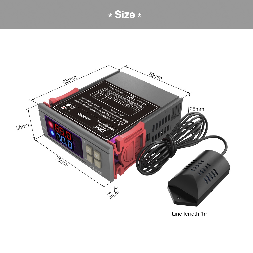 Termostat Digital Model Sht2000 Ac 110-220v Dengan Kontrol Suhu Kelembaban Dan Probe