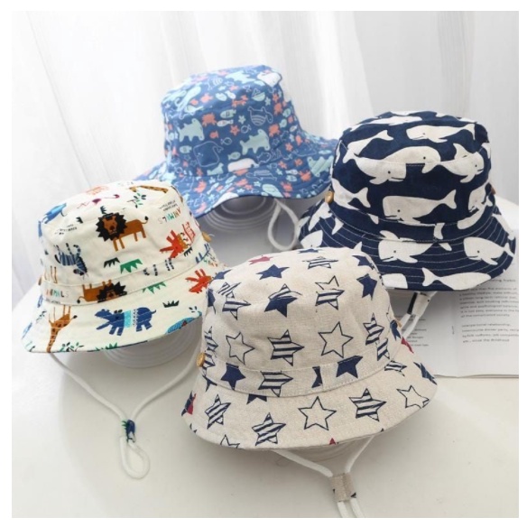 HIGH QUALITY Bucket Hat Safari Animal Star Puppy Hand Crown Oreobear Bear Lion Sit / Paw / Koala Pom Topi pantai bayi 0 - 4 thn Import CBKS VC