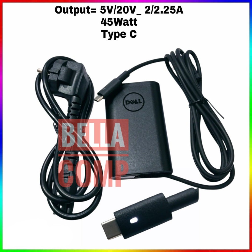 DELL TYPE C 45Wl ADAPTOR CHARGER CASAN LAPTOP DELL XPS 12 12D 13 L221x Ultrabook 9Q23 9Q33 321X 322X L321X L322X 3943 9333 9343 9370 9360 9350 9365 9380 20V 2.25A 45W TYPE C