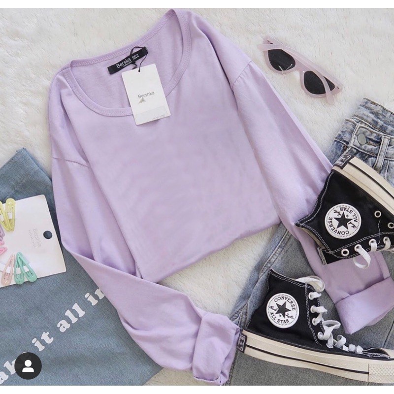 RX FASHION OVERSIZE LILAC PJ / POLOS LILAC PANJANG OVERSIZE TSHIRT LONGSLEEVE