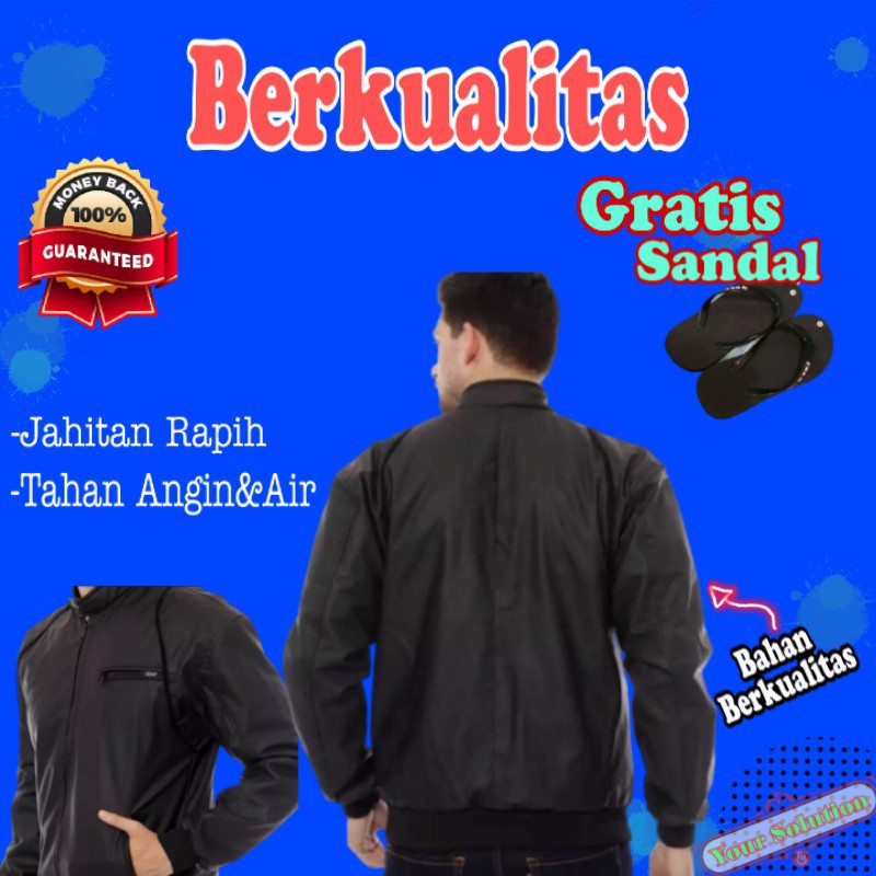 Jaket Kulit Full Black Hitam Pria Laki Cowok Asli Rider Motor Riding Anti Angin Air Waterproof Jumbo