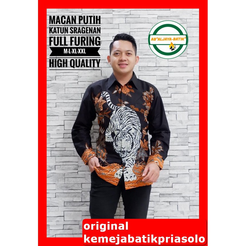 ATASAN KEMEJA BAJU BATIK SOLO PRIA LENGAN PANJANG FULL FURING PREMIUM Aljaya Macan Putih Gilang