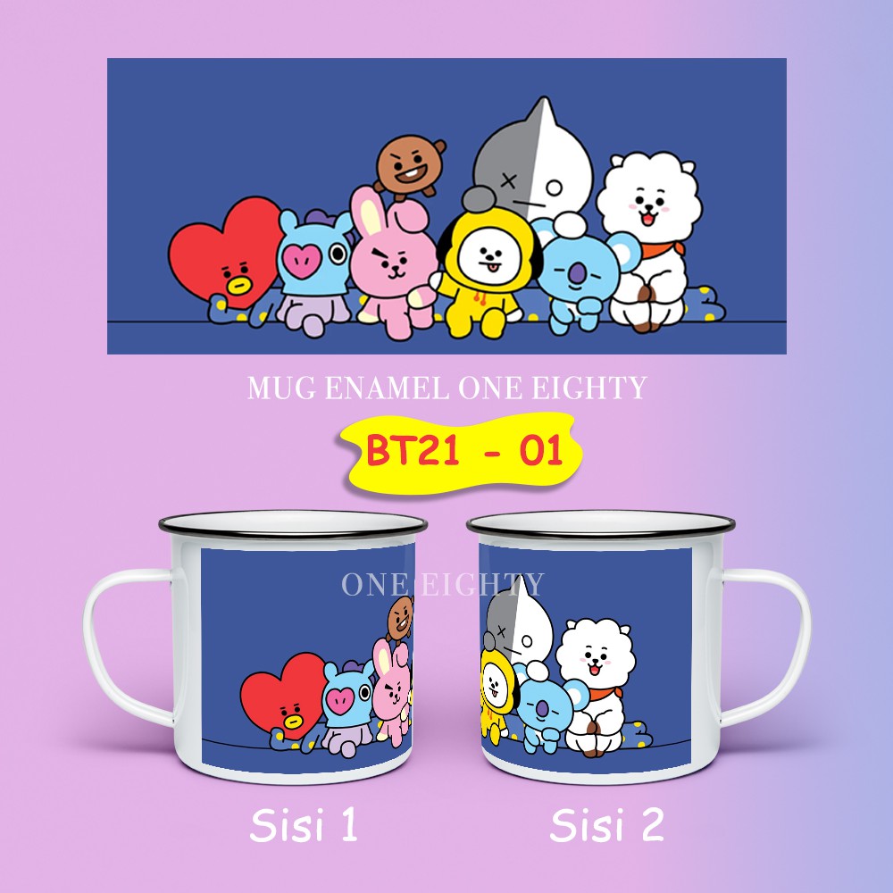 MUG ENAMEL BT21 BTS + BONUS STICKER | GELAS CANGKIR ANTI PECAH MERCHANDISE BT S BT 21 KPOP ARMY FANK