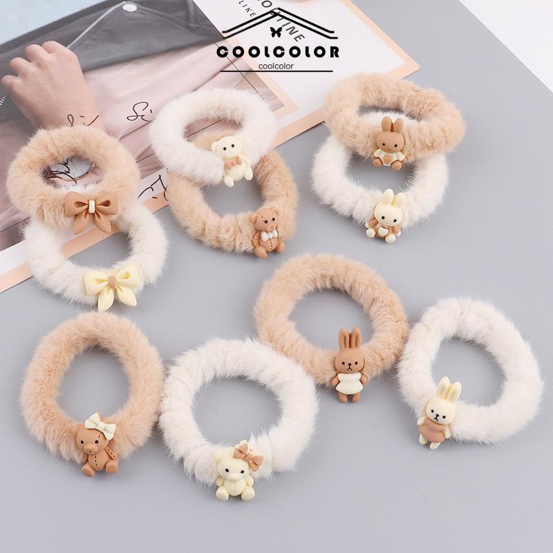 COD✨Ikat Rambut Cute Plush Hair Loop Kelinci Beruang Bentuk Busur Karet Karet Elastis Aksesoris Wanita Rambut Impor Fashion Korea Murah