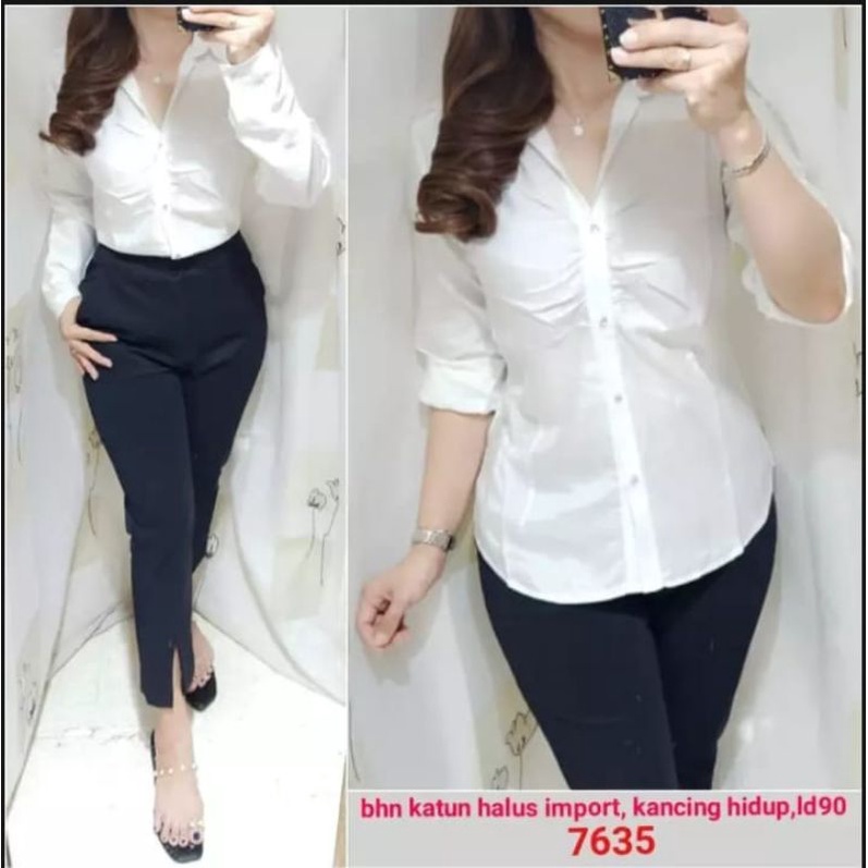Kemeja Putih Polos Wanita / Baju Kerja Kantor Wanita Jumbo / Kemeja Putih Wanita Lengan Panjang