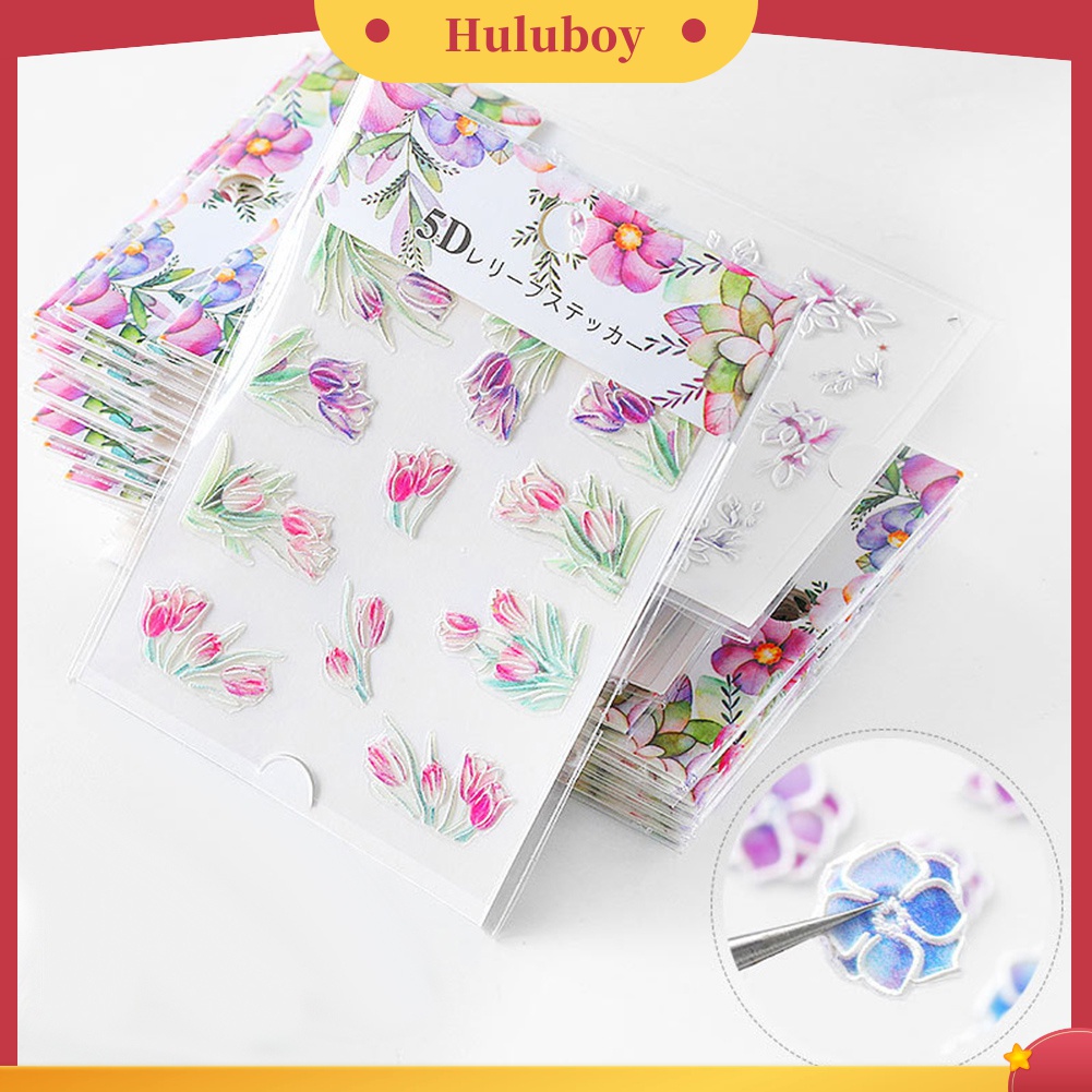 Huluboy Huluboy♡ 1 Lembar Stiker Kuku 5D Motif Bunga Untuk Dekorasi Manicure