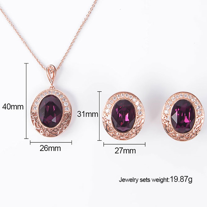 SIY  Vintage Women Jewelry Set Fantastic Purple Gemstone Pendant Necklace Earrings