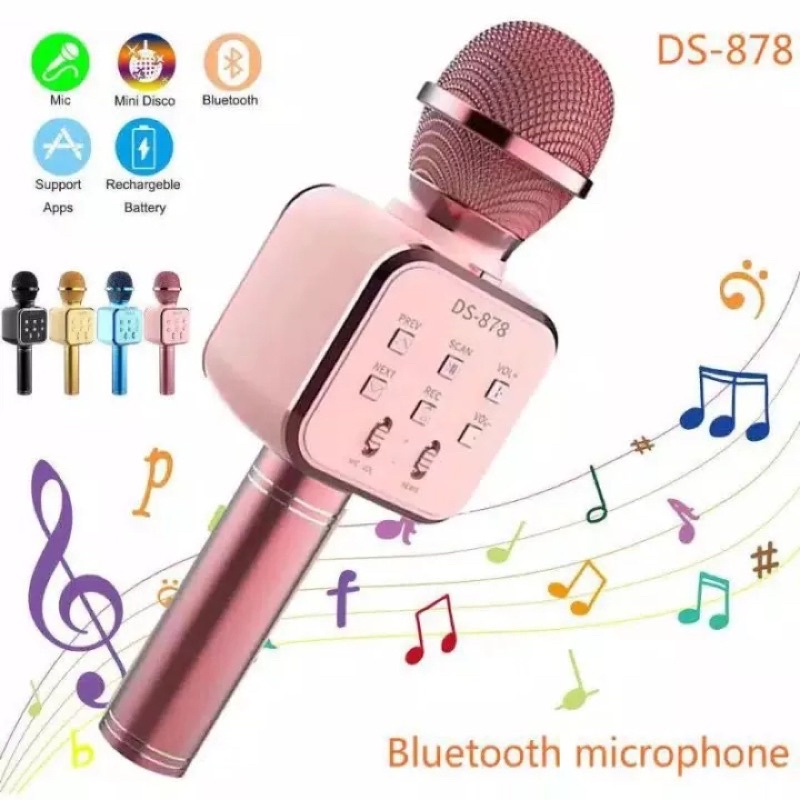 Mikrofon Bluetooth Karaoke DS878 Microphone Mic Wireless DS-878 Tanpa Kabel Mix KTV
