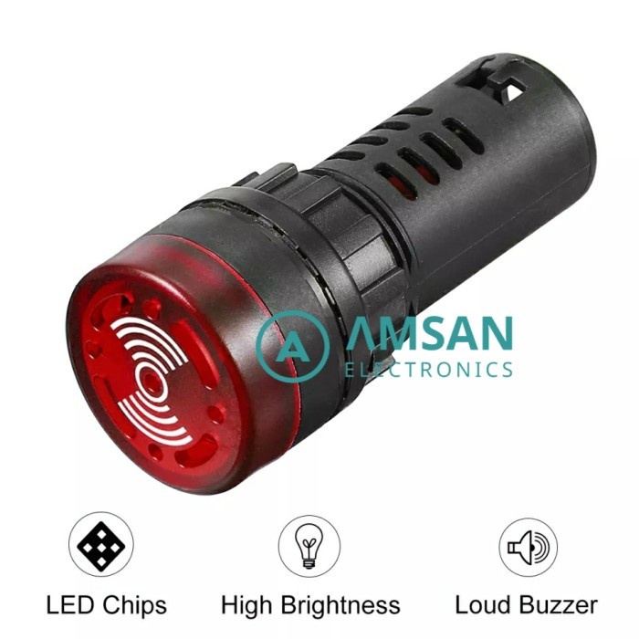 Pilot Buzzer AD16-22SM AC 220V DC 12V 24V Lampu Pilot LED 22mm