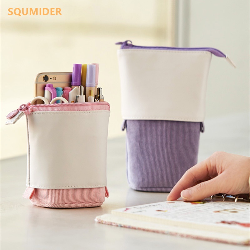 

Creative Retractable pencil case school stationery Storage bag Kawaii Solid color Pen case cute pen