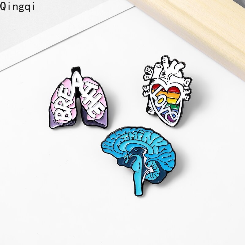 Bros Pin Enamel Bentuk Kartun Organ Tubuh Otak Hati Untuk Hadiah