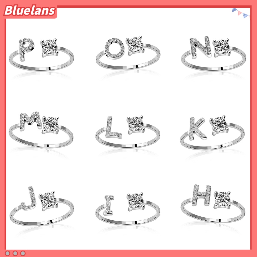 Bluelans Open Ring Exquisite Adjustable Silver Color Adjustable Alphabet Letter Women Jewelry