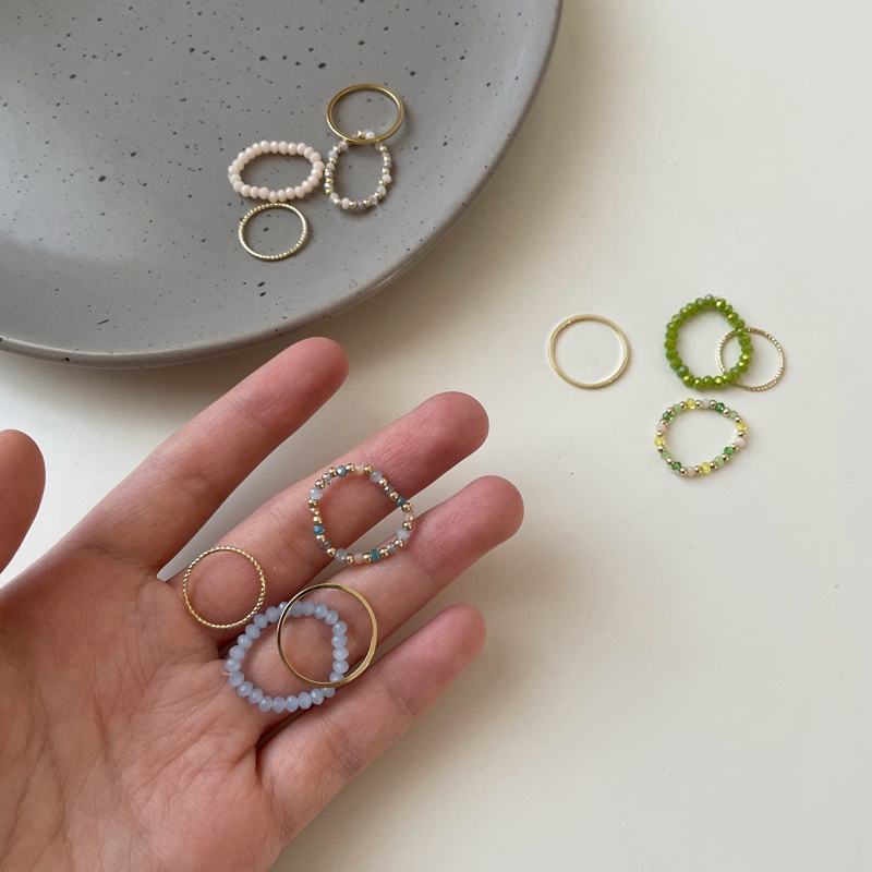 4pcs / Set Cincin Manik-Manik Warna-Warni Untuk Wanita