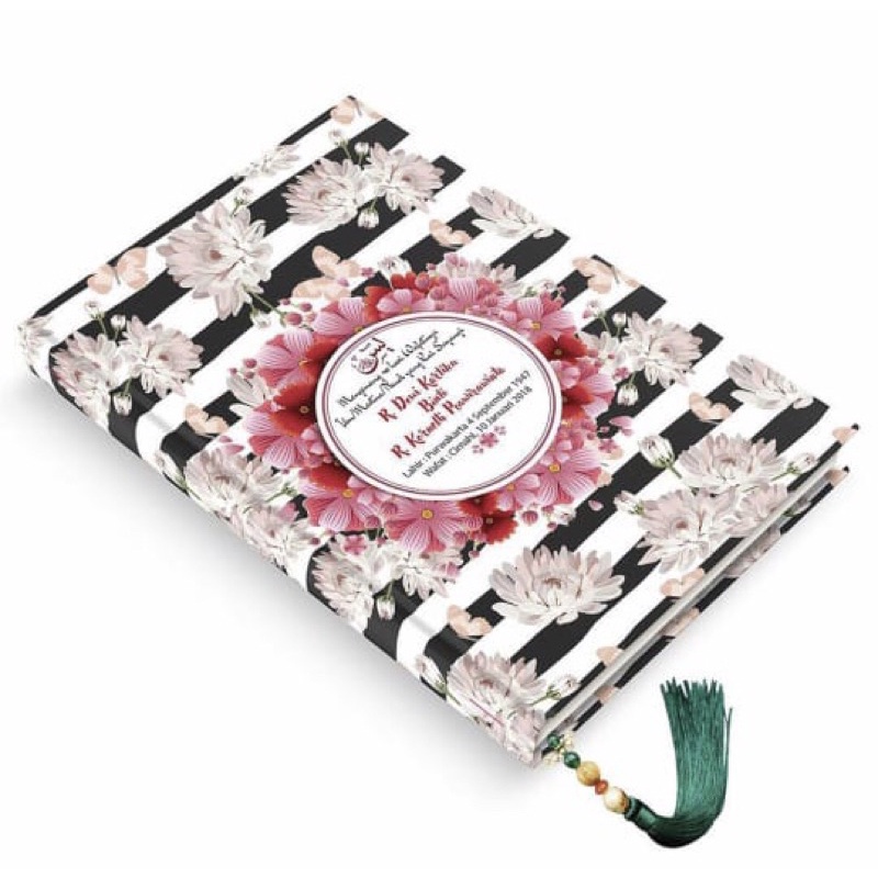 Cetak Buku Yasin dan Tahlil Hardcover motif Bunga Custom Nama dan Foto