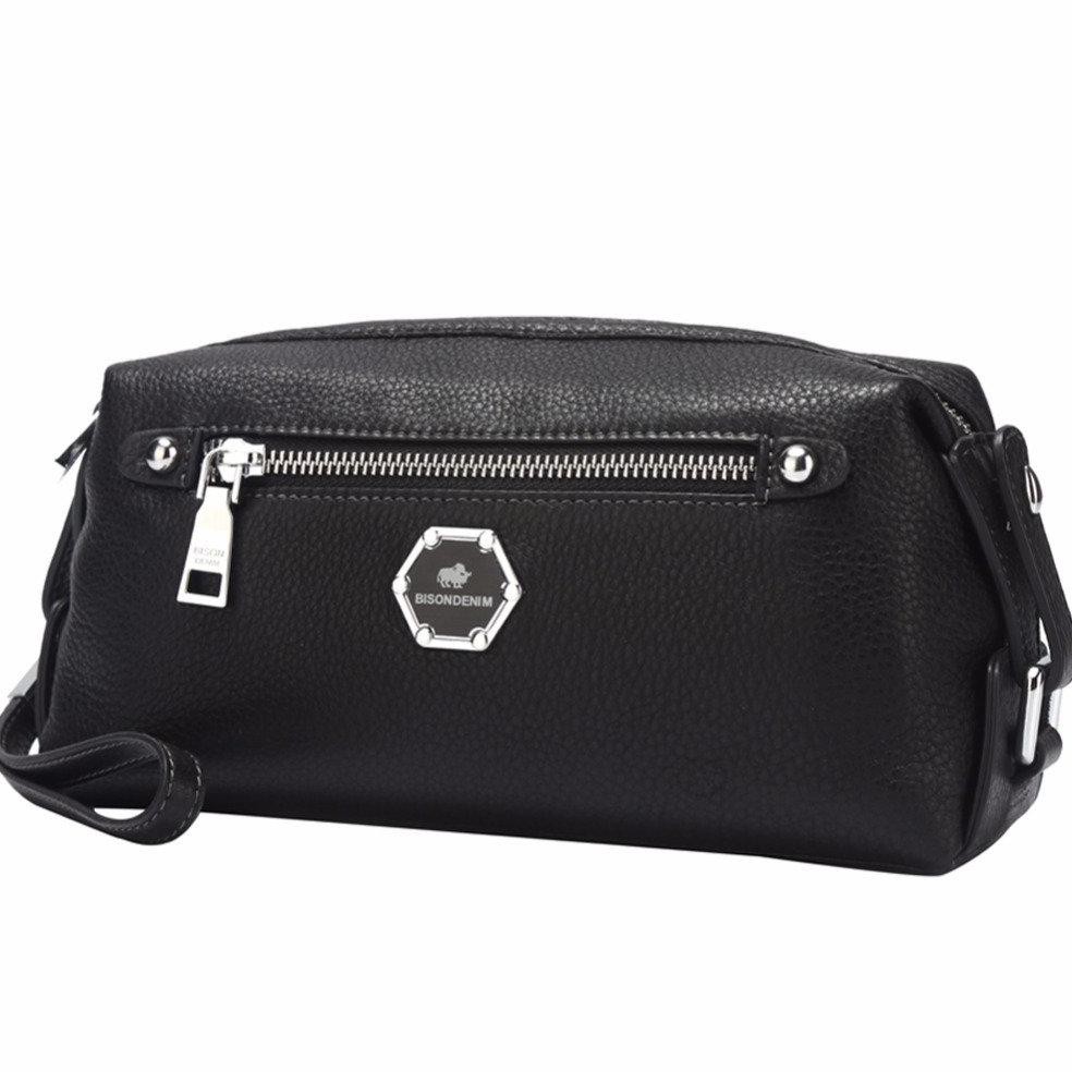 Paling Murah Bison Denim-Handbag Pria Kulit Sapi Asli Clutch Bag Mewah Bison N8063-1B