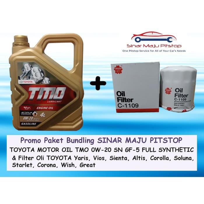Paket Bundling Oli Mobil TOYOTA TMO 0W-20 API SN 4 Ltr & Filter Oli TOYOTA ALTIS & COROLLA & SOLUNA