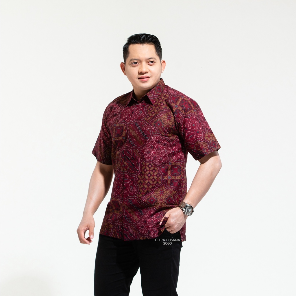 DEWANGGA MAROON PENDEK Kemeja Batik Pria Full Furing Bahan Katun Primisima