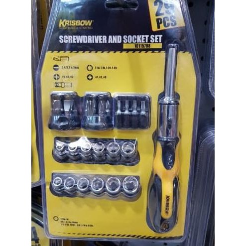 Terlaris Screwdriver And Socket Set/ Obeng Set Dan Kunci Sok 29 Pcs Krisbow