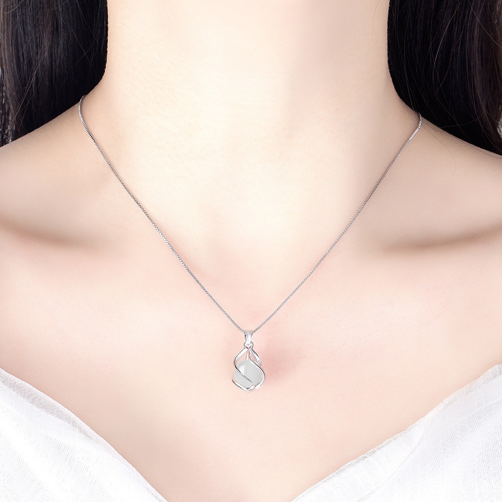 [ 1Pc  Ladies  Sliver Chain   Round Opal Agate Pendant Necklace For Daily Life ]