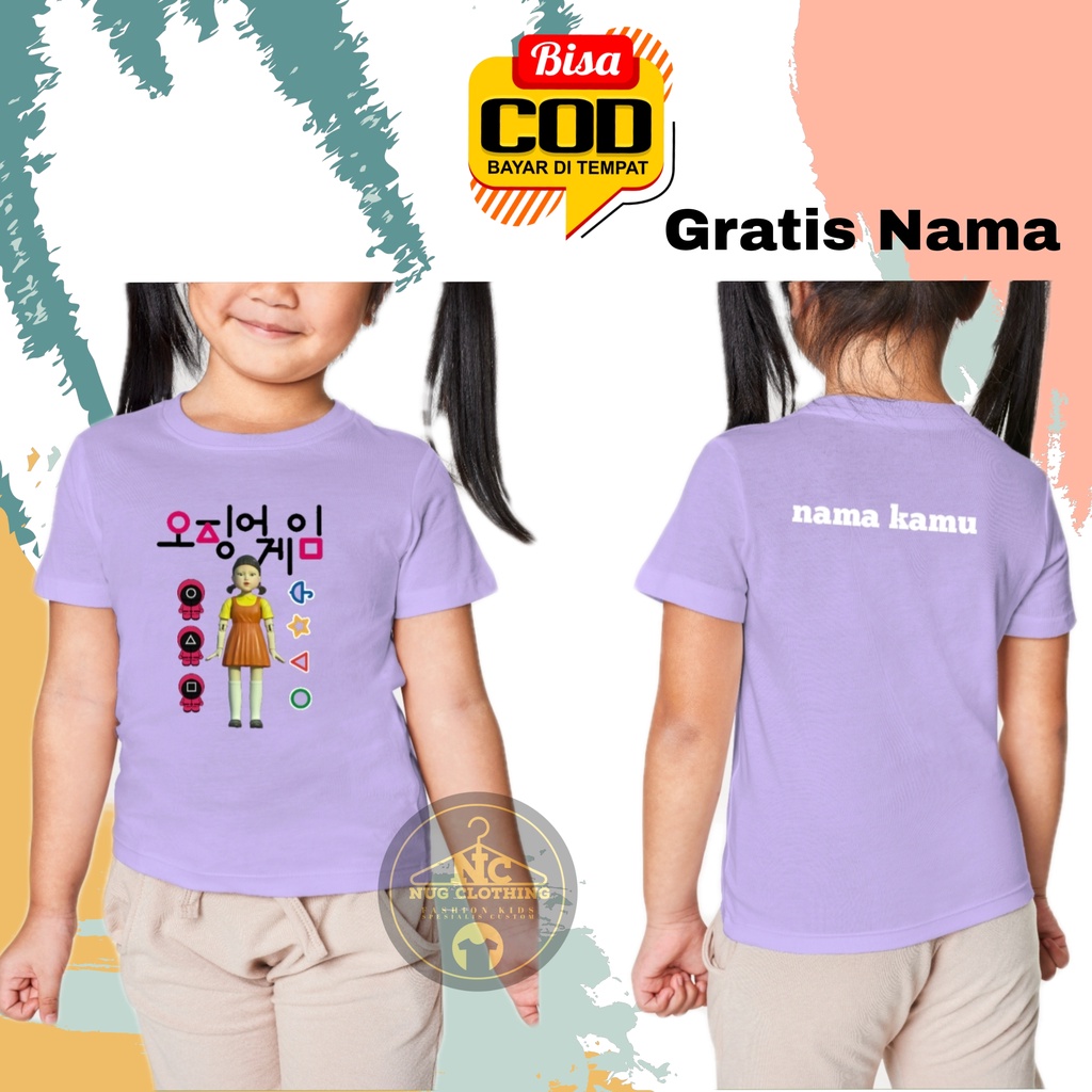 Kaos Baju Anak Squid Game Lengan Pendek Gratis Nama Bahan Premium