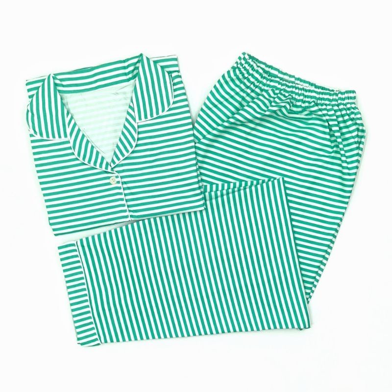 Baju Tidur Wanita / Piyama Wanita Tie Dye Set Motif Kekinian-Stripe Green