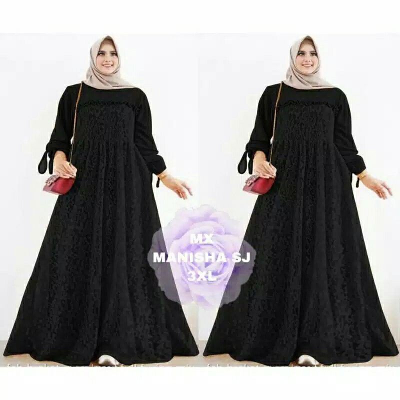 GAMIS JUMBO LD 122CM GAMIS BRUKAT PESTA MAXY DRESS MANISHA DRESS WANITA BIG SIZE LD 100 110 125 140C