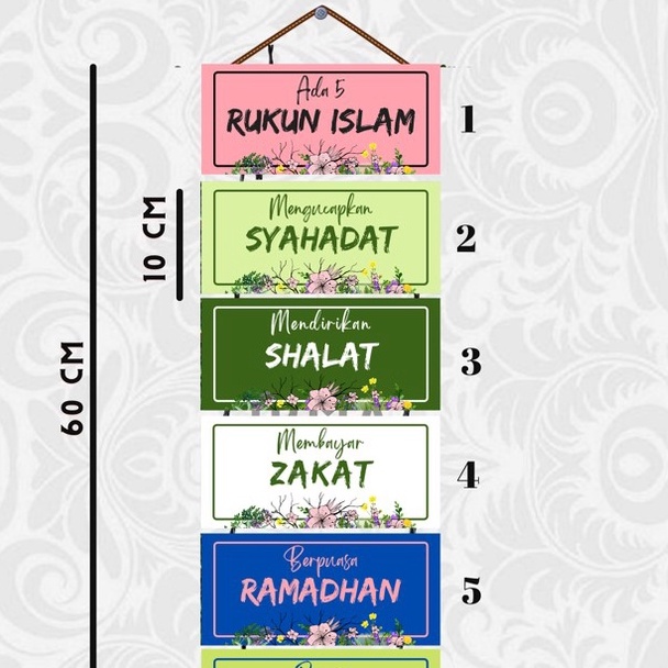 hiasan kelas RUKUN IMAN DAN ISLAM hiasan dinding kaligrafi COD 10x20 6 susun dan 7 susun papan mdf 6