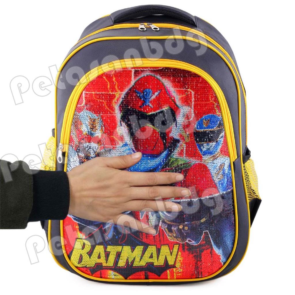 PTS - Tas Usap Ransel Sekolah Anak Cowo / Laki Laki BATMAN &amp; POWER RANGERS - Ransel Model Usap / Swipe Boys + BOTOL