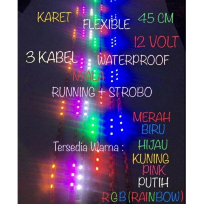 Lampu LED Strip Fleksibel Karet 45cm 24v 3 Kabel Jalan Running