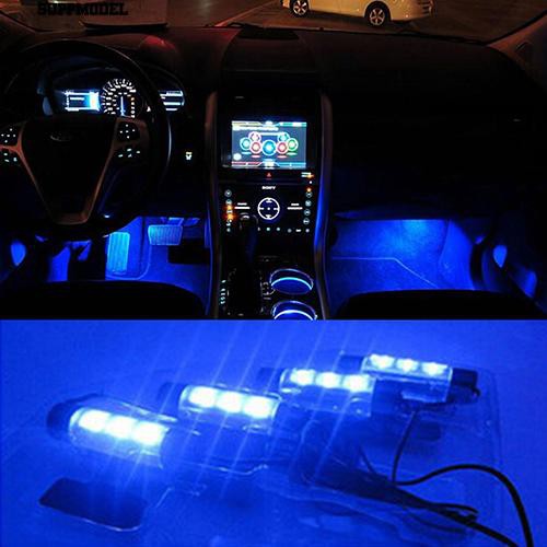 ⏲4x Biru 12 V Mobil Interior Dekoratif Neon Di Bawah Dash Lantai 3 Lampu LEDLampu