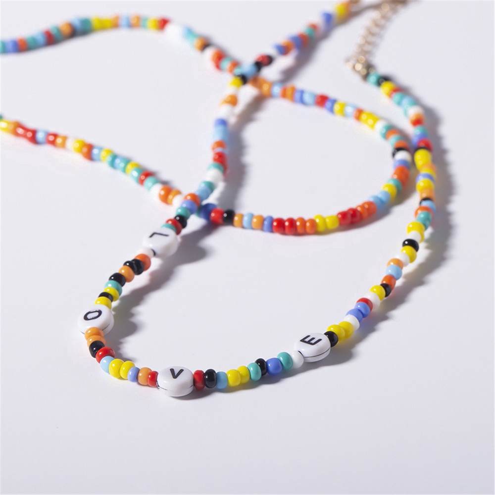 【COD Tangding】2pcs/set Colorful Double Lines Chain Choker Handmade Korea Fashion Necklace Bohemian Style