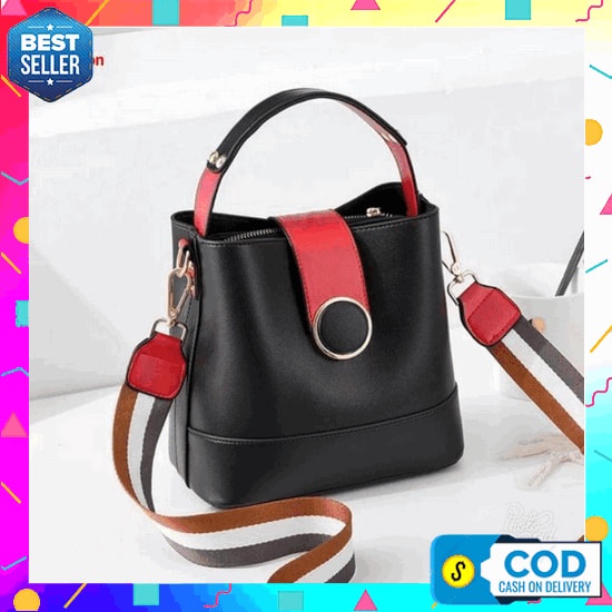 Tas Selempang Wanita Murah Anti Air Hitam Sling Bag Korea Merlin 2In1 Jinjing Tenteng Bahu Perempuan