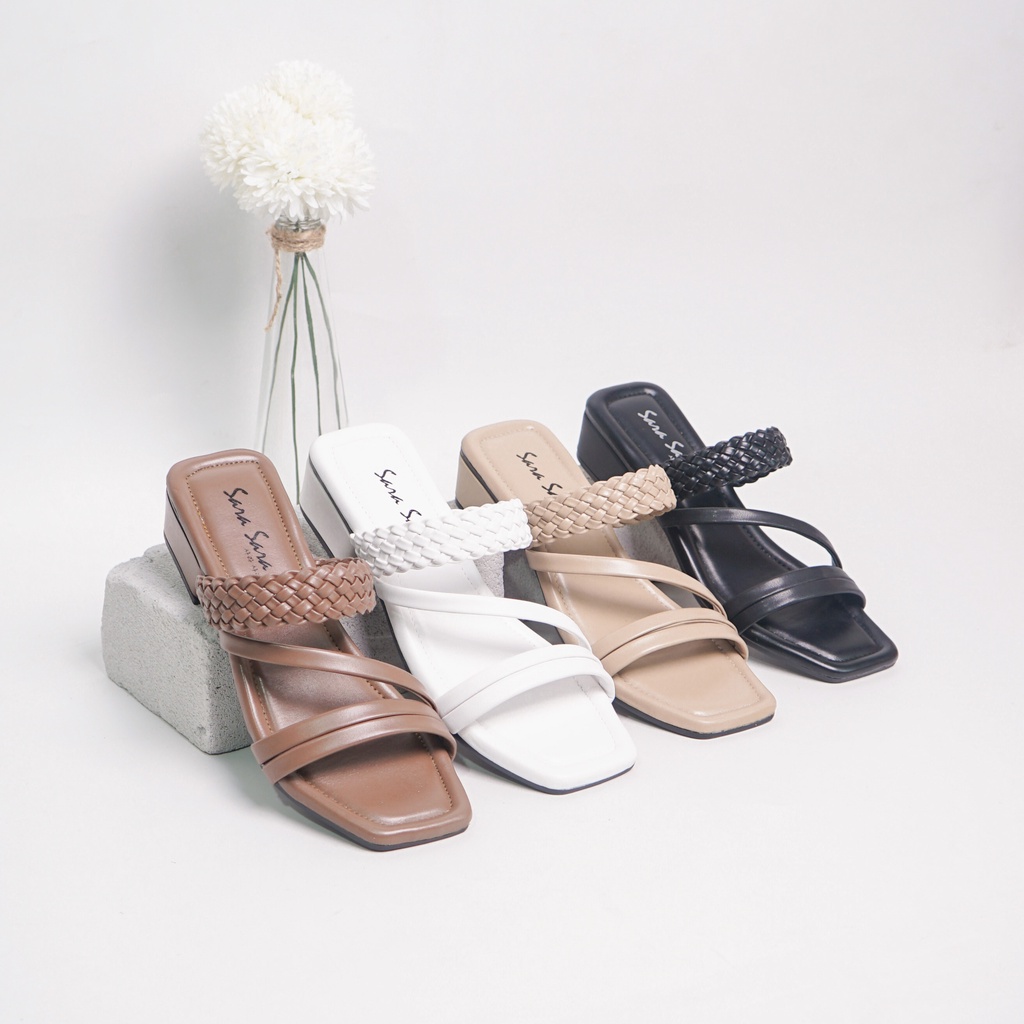 Sara Sara ALINE Sandal hak wanita sendal heels 3 cm casual cewek motif tali kepang slop kekinian