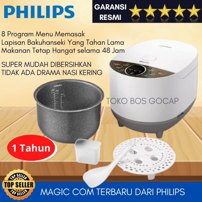 Penanak Nasi Philips Magic Com 1.8 Liter Digital Anti Lengket Rice Cooker Philip 2 Liter Warna Putih