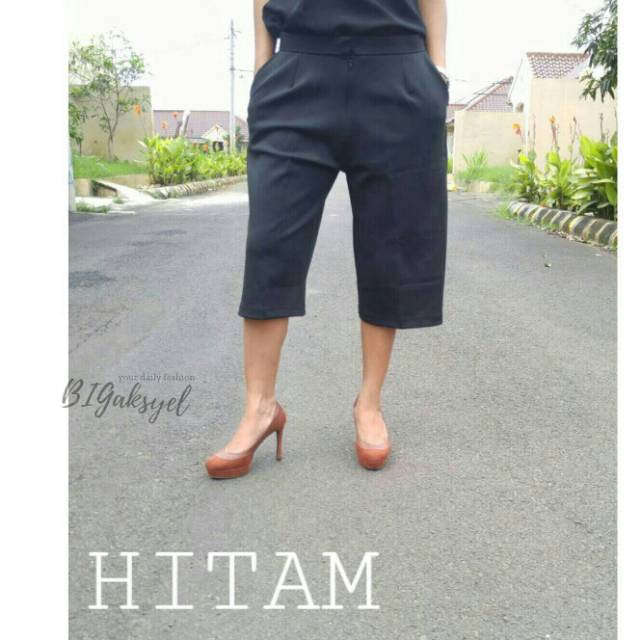 [BIGaksyel] Kulot Pendek <Hitam> : STD/ XL/ XXL/ XXXL ( JUMBO BIGSIZE PANTS)