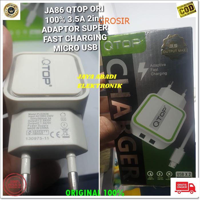 J86 ORIGINAL QTOP 3.5A ADAPTOR 2 USB SUPER FAST CHARGING TRAVEL ADAPTOR MICRO USB FLASH CHARGE QUICK MULTI adaptor hp micro usb cas casan super fast charging travel charger flash charge quick qualcomm adapter adaptive watt w kabel data androit handphone q