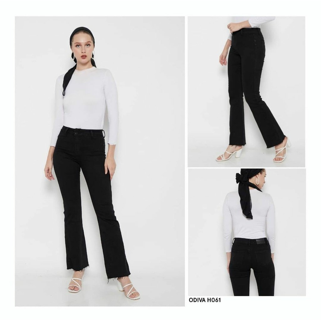 ODIVA Cutbray Jeans Hitam Cewek H061