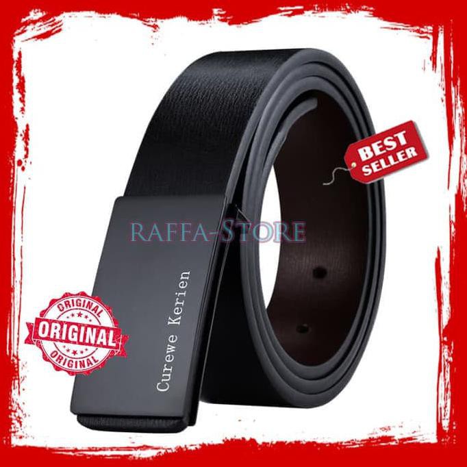 Ikat Pinggang Kulit Pria Impor CK Minimalis Gasper Sabuk Original 100% - Hitam Silver