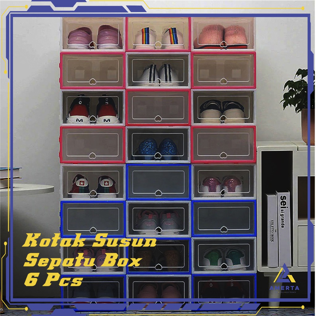 Kotak Susun Rak Organizer Sepatu Shoe Box 6 PCS BNBS  - LF010 - Black