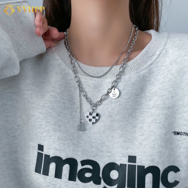 Kalung Choker Rantai Rumbai Ganda Warna Hitam Dan Putih Gaya Retro Untuk Wanita