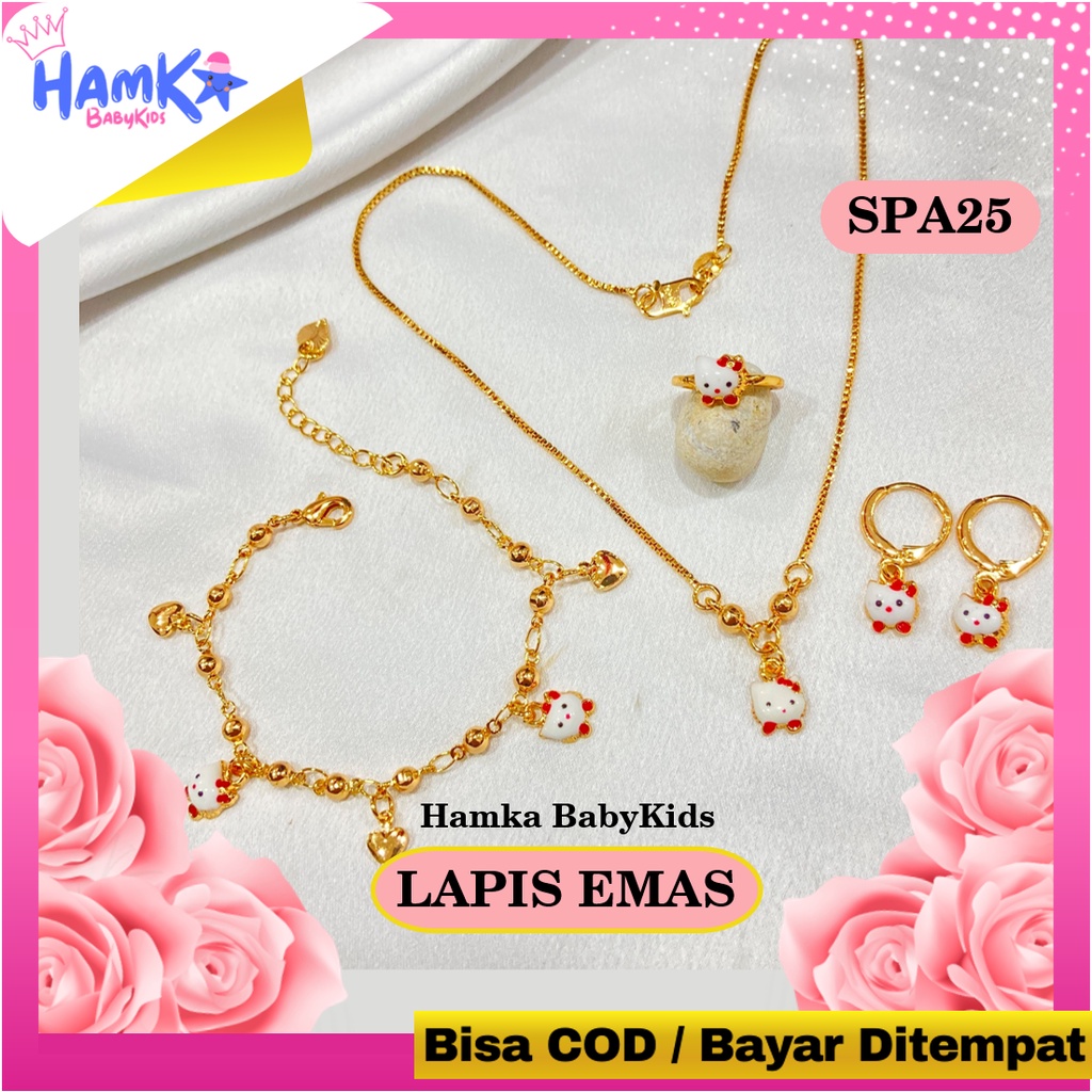 Set Perhiasan Anak Perempuan Satu Set Perhiasan Xuping Asli Lapis Emas Hallo Kitty Titanium