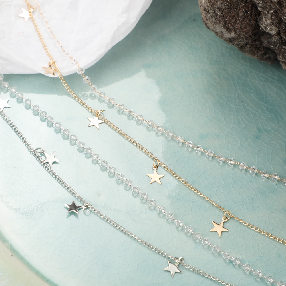 Simple Double Layer Star Crystal Necklace Elegant Choker Chain for Women Jewelry Fashion Accessories